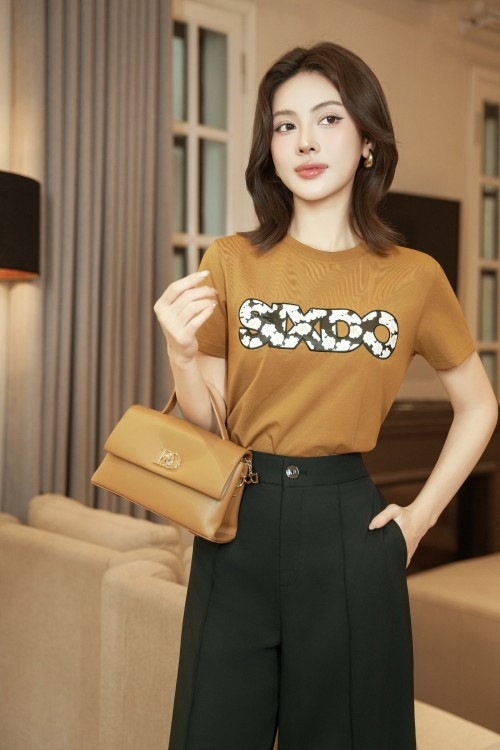 Sixdo Brown Rose Print Sixdo Cotton Tshirt